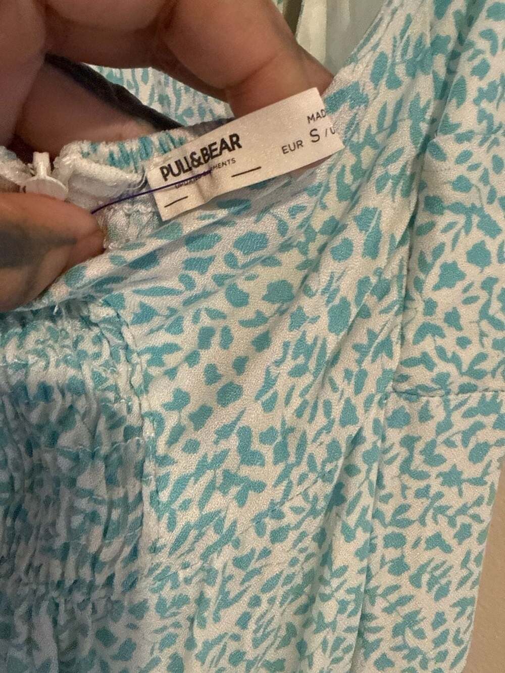 Pull & Bear Sz.S Halter Maxi Dress Floral AOP Turquoise/White - Picture 8 of 12